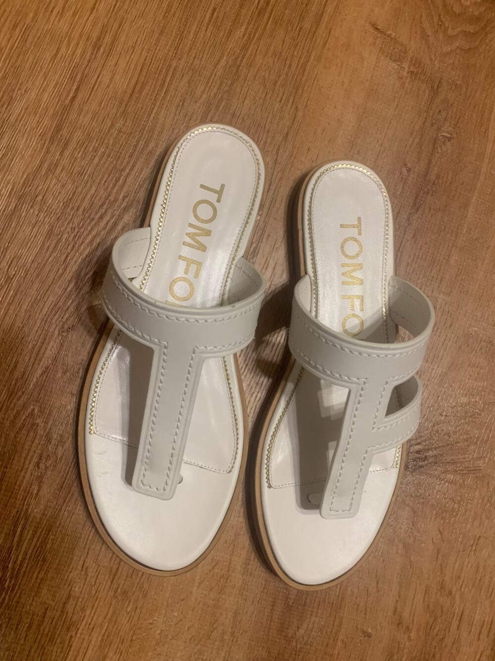 Tom Ford Cream White T Strap Thong Sandals